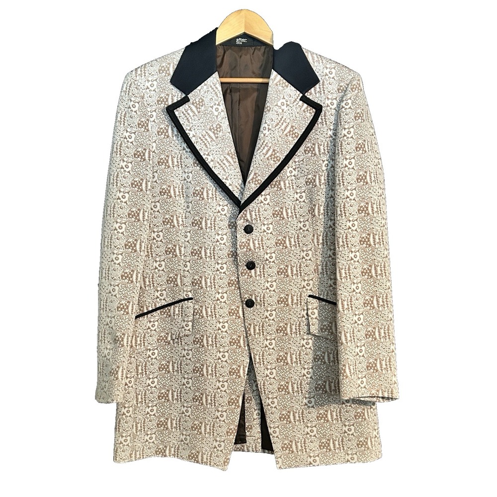 Vtg AFTER SIX Tuxedo Jacket 1978 Rolling Stones Collectable Brown Brocade 40L
